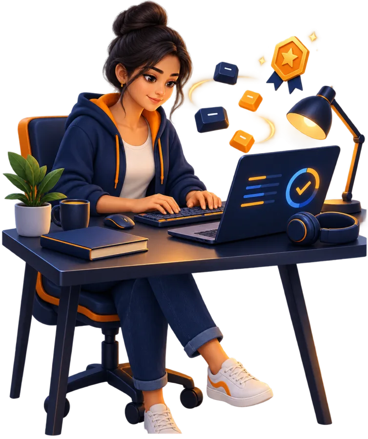 Student practising typing