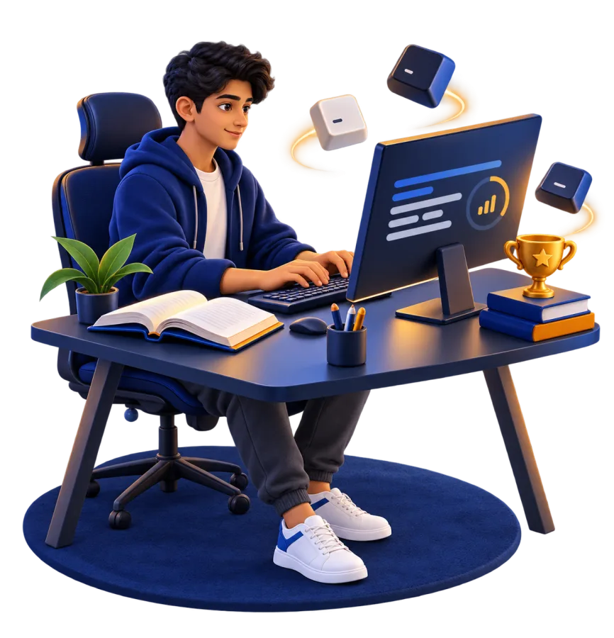 Student practising typing at a computer